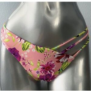 Victorias Secret New Strappy V Front Pink Floral Swim Bikini Bottom
